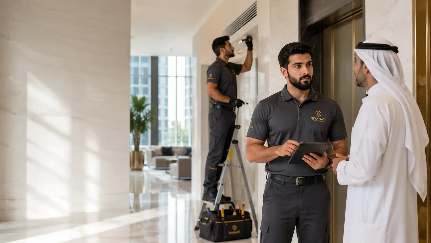 فريق فحص صيانيفاي يراجع موقع صيانة في مبنى