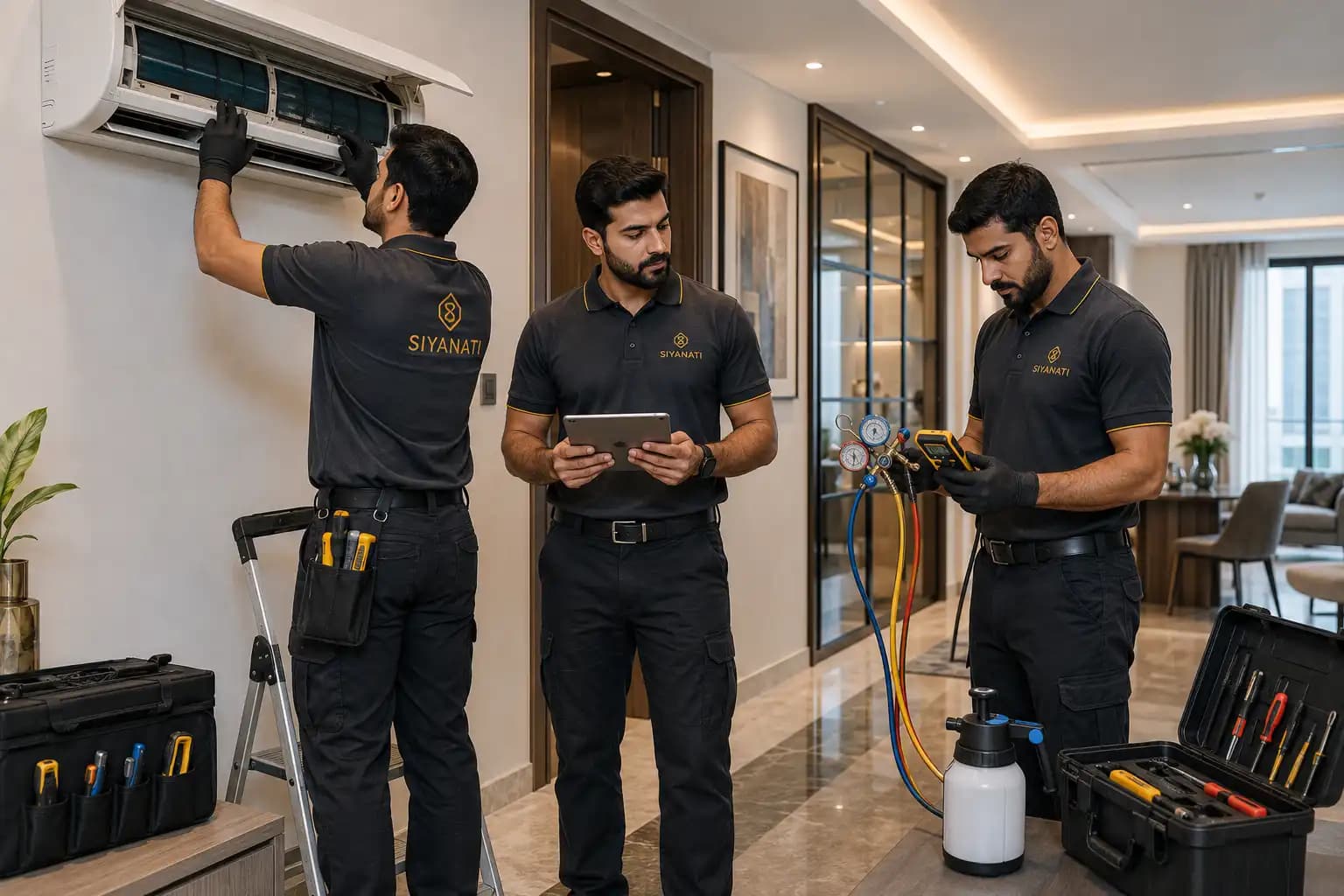Siyanify technician servicing AC and HVAC equipment in a UAE building
